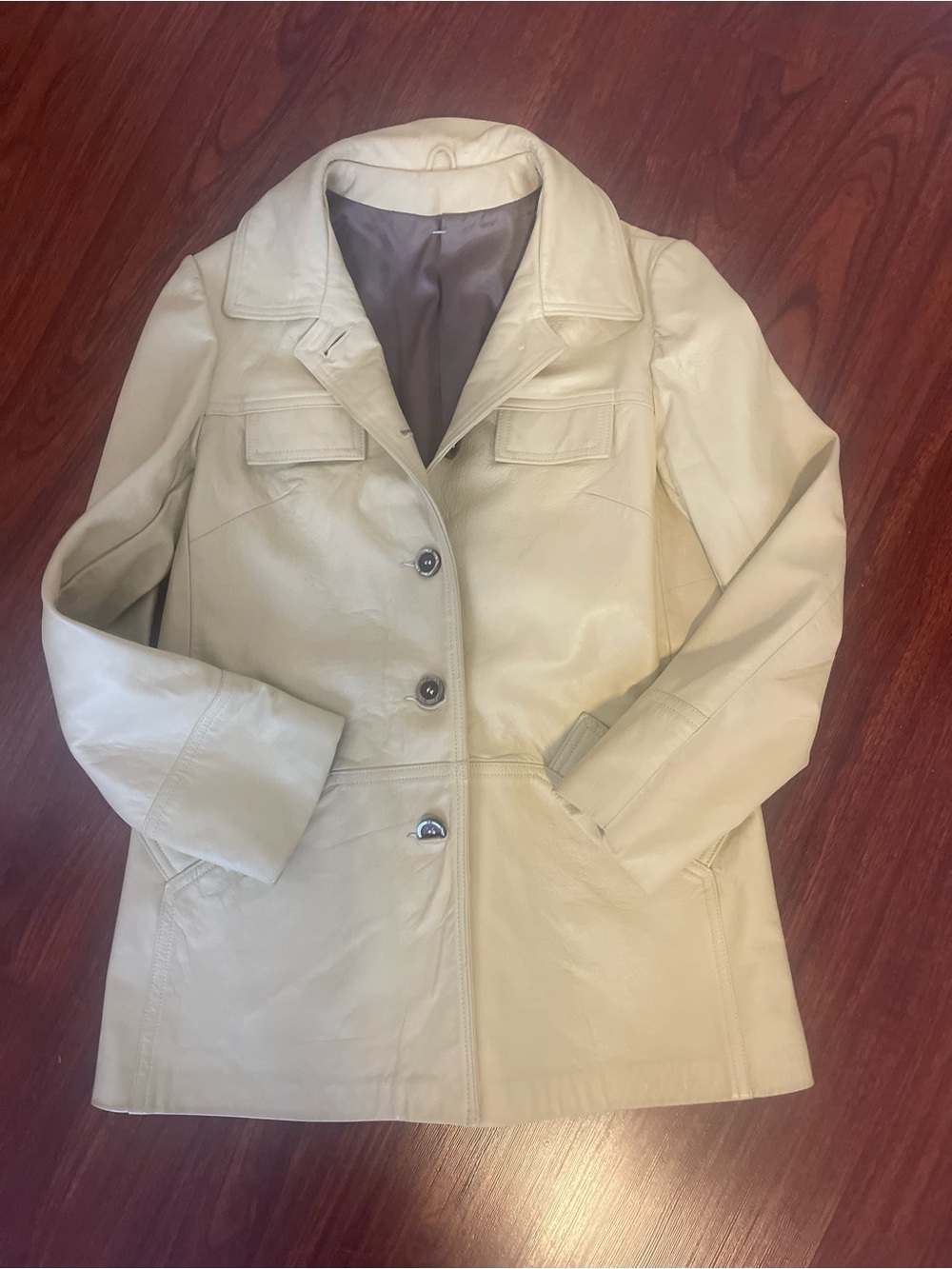 New England Sportswear Company Beige Leather Coat Vintage Size M/L
